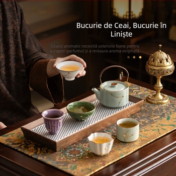 Set de ceai din porțelan cu inserții metalice decorative din cinci cuptoare ceramice celebre – ceainic și set de ceai, cutie cadou, stil retro lux