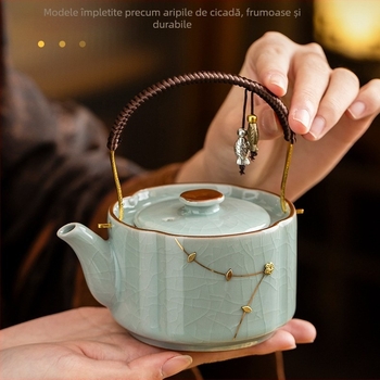 Set de ceai din porțelan cu inserții metalice decorative din cinci cuptoare ceramice celebre – ceainic și set de ceai, cutie cadou, stil retro lux