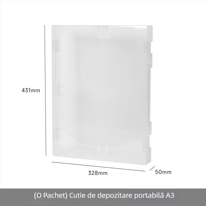 Casetă transparentă pentru documente A3, cu pereți groși, pentru elevi, capacitate mare, dosar de artă multifuncțional și organizator de birou