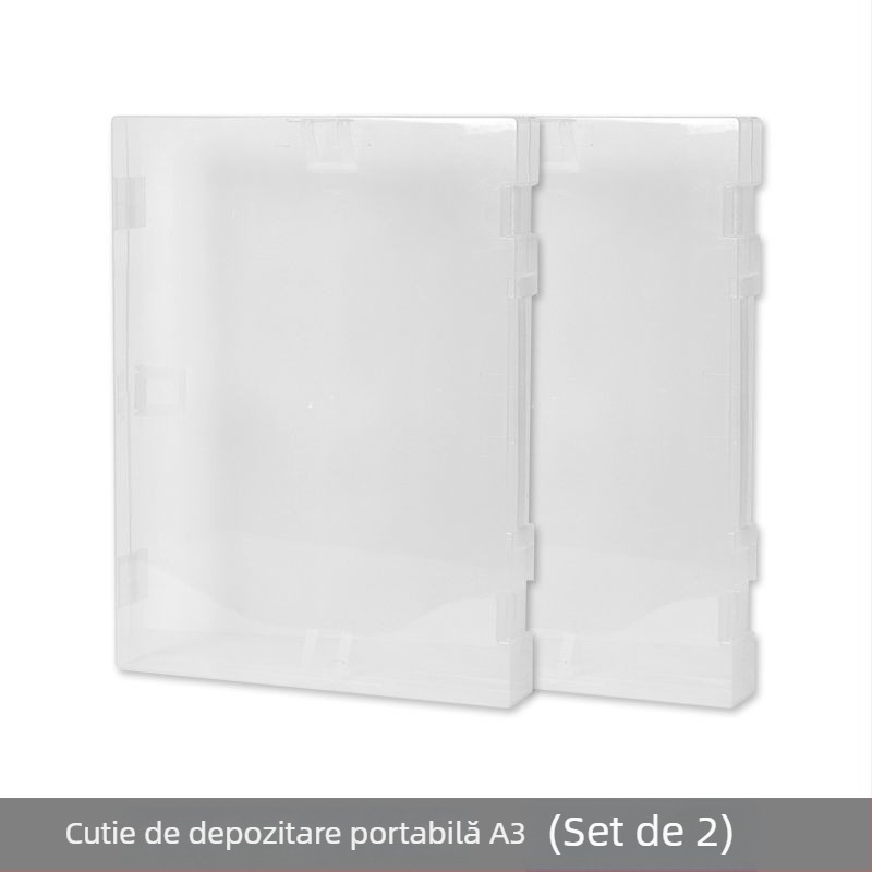 Casetă transparentă pentru documente A3, cu pereți groși, pentru elevi, capacitate mare, dosar de artă multifuncțional și organizator de birou