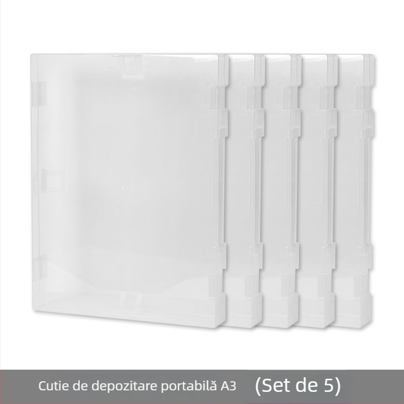 Casetă transparentă pentru documente A3, cu pereți groși, pentru elevi, capacitate mare, dosar de artă multifuncțional și organizator de birou