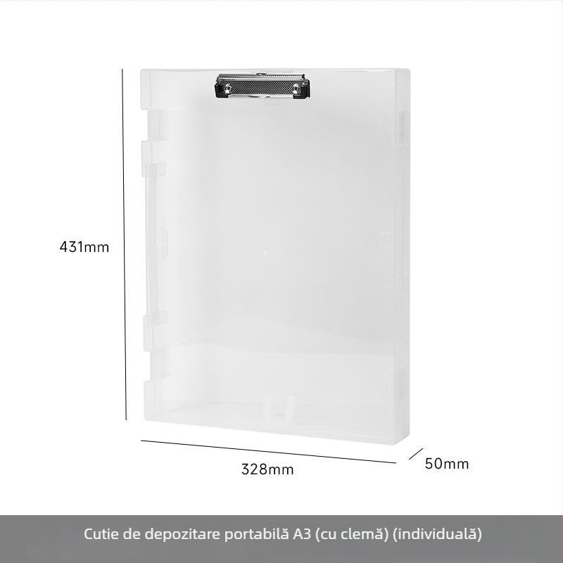 Casetă transparentă pentru documente A3, cu pereți groși, pentru elevi, capacitate mare, dosar de artă multifuncțional și organizator de birou