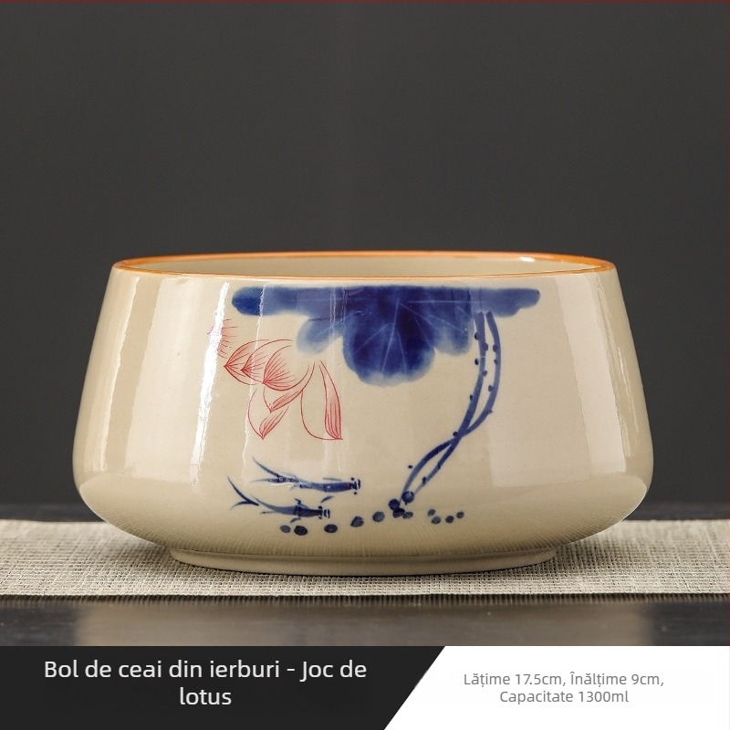 Vas ceramic pentru spălarea ceaiului, cu bazin de apă și găleată pentru apă reziduală pentru ceremonia Gongfu