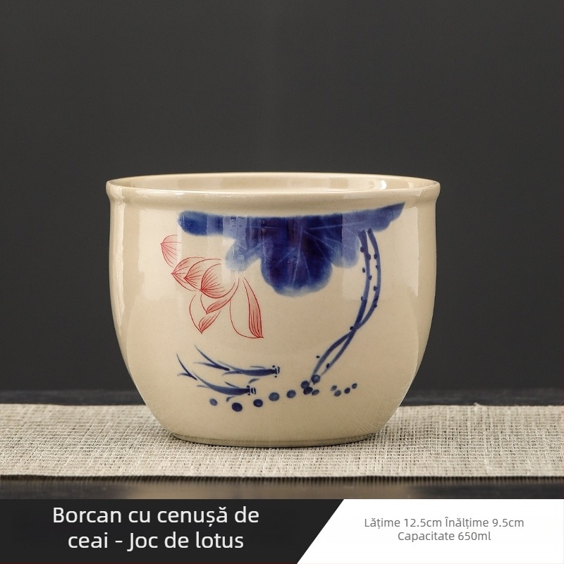 Vas ceramic pentru spălarea ceaiului, cu bazin de apă și găleată pentru apă reziduală pentru ceremonia Gongfu
