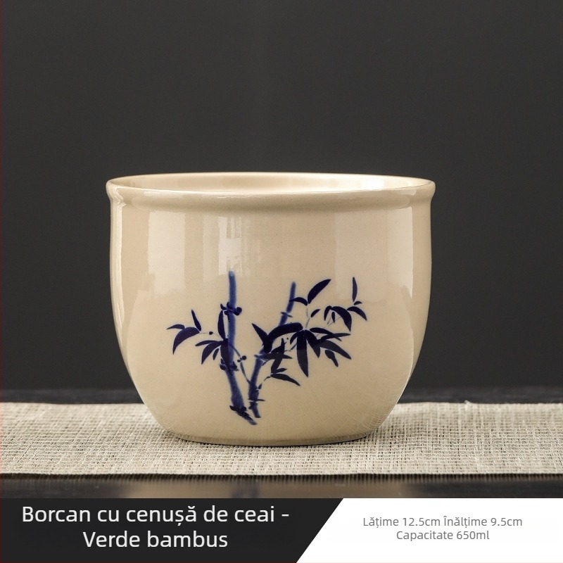 Vas ceramic pentru spălarea ceaiului, cu bazin de apă și găleată pentru apă reziduală pentru ceremonia Gongfu