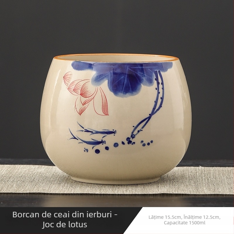 Vas ceramic pentru spălarea ceaiului, cu bazin de apă și găleată pentru apă reziduală pentru ceremonia Gongfu