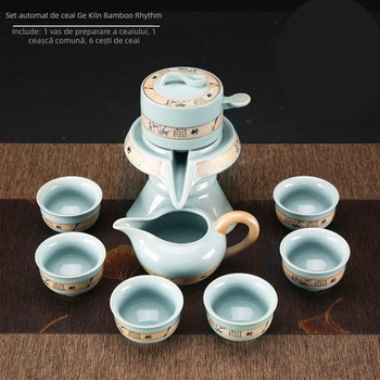 Set de ceai ceramic cu mecanism semi-automat pentru 6 persoane, ceainic și cești Kung Fu, stil retro, filtrare, protecție împotriva arsurilor