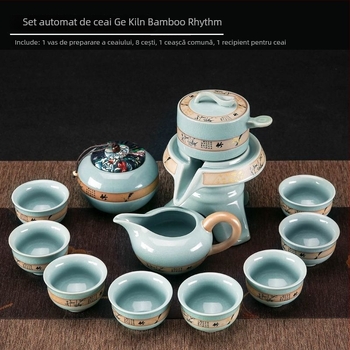Set de ceai ceramic cu mecanism semi-automat pentru 6 persoane, ceainic și cești Kung Fu, stil retro, filtrare, protecție împotriva arsurilor