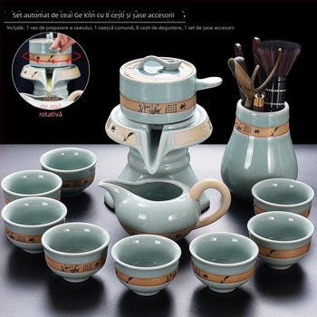 Set de ceai ceramic cu mecanism semi-automat pentru 6 persoane, ceainic și cești Kung Fu, stil retro, filtrare, protecție împotriva arsurilor