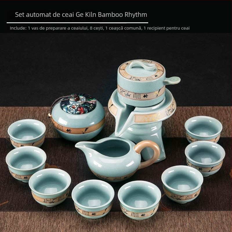 Set de ceai ceramic cu mecanism semi-automat pentru 6 persoane, ceainic și cești Kung Fu, stil retro, filtrare, protecție împotriva arsurilor