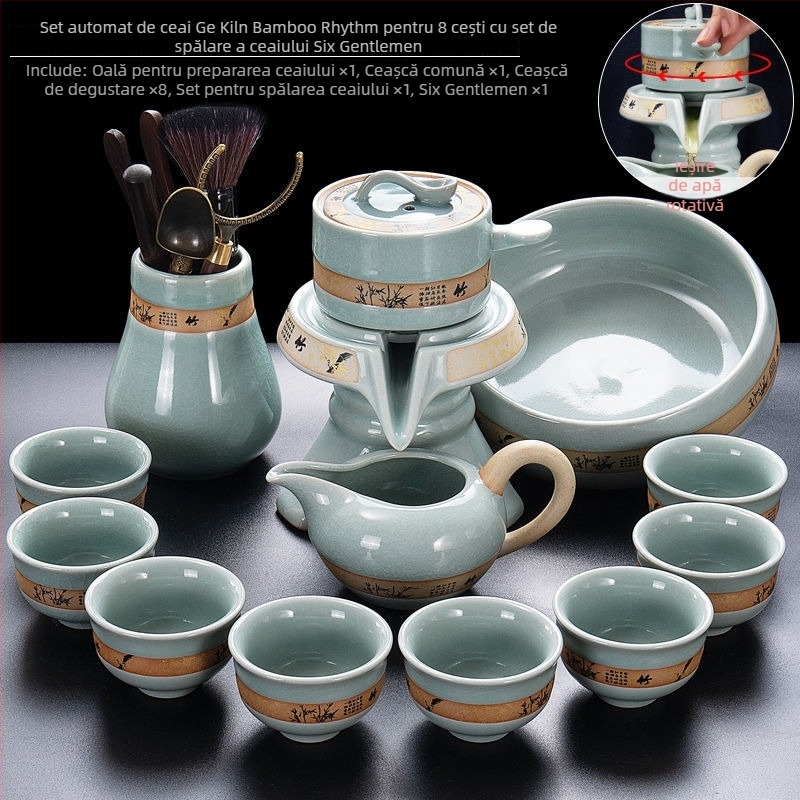 Set de ceai ceramic cu mecanism semi-automat pentru 6 persoane, ceainic și cești Kung Fu, stil retro, filtrare, protecție împotriva arsurilor