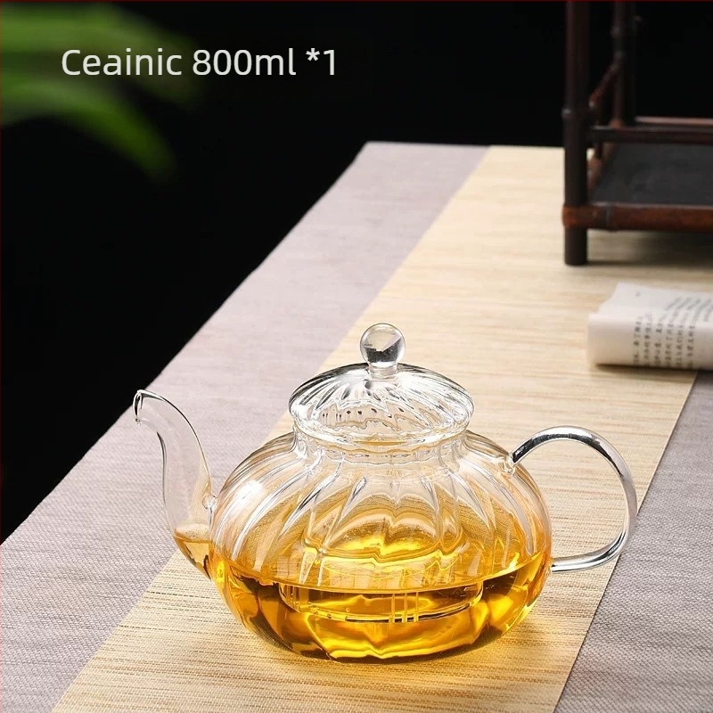 Ceainic din dovleac, sticlă borosilicat, rezistentă la temperaturi, cu filtru și accesorii pentru ceremonia ceaiului