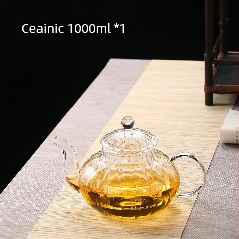 Ceainic din dovleac, sticlă borosilicat, rezistentă la temperaturi, cu filtru și accesorii pentru ceremonia ceaiului