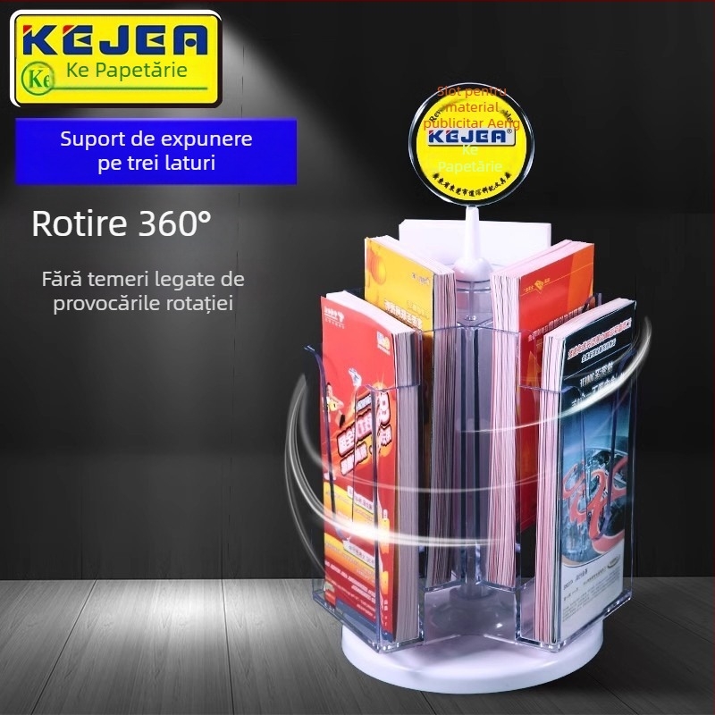 Keji Suport rotativ de birou pentru cataloage și materiale promoționale, raft cu mai multe niveluri pentru reviste și pagini