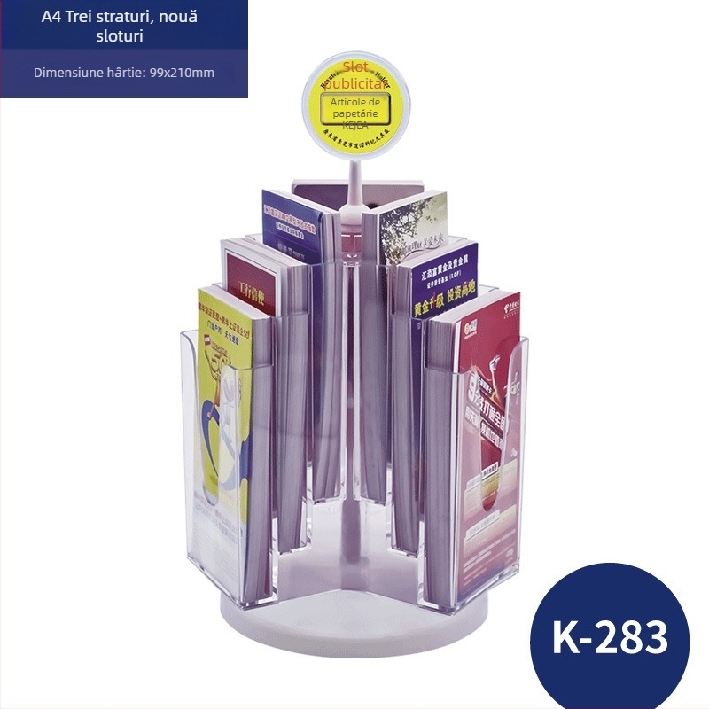 Keji Suport rotativ de birou pentru cataloage și materiale promoționale, raft cu mai multe niveluri pentru reviste și pagini
