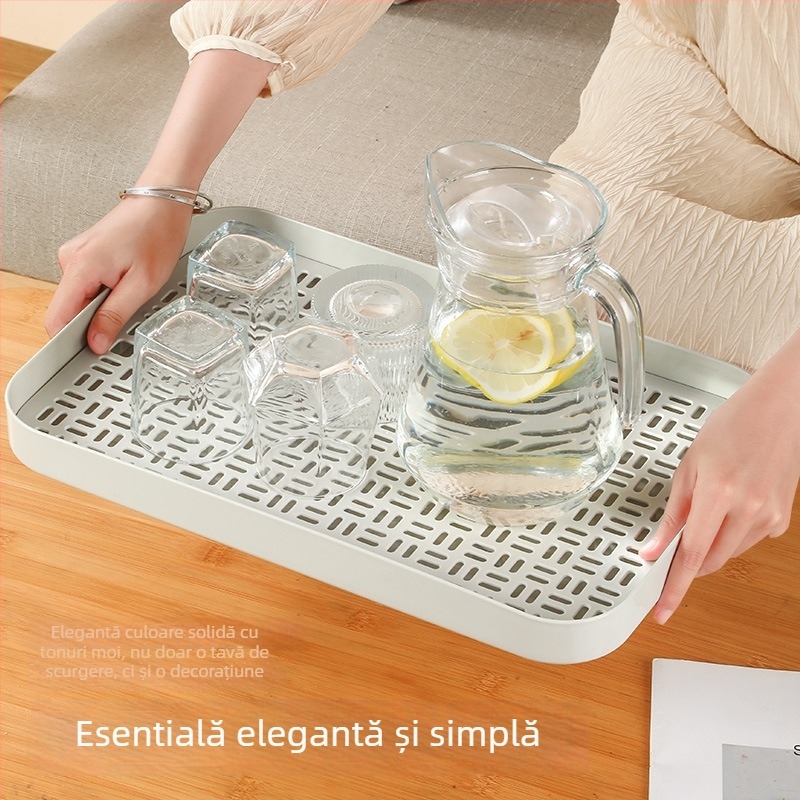 Tavă de ceai cu design îngroșat pentru uz casnic, suport dublu pentru cești cu scurgere, potrivit pentru living și picnic în aer liber