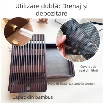 Tavă minimalistă și stilată pentru ceai, pentru uz casnic, cu depozitare de apă, Tavă Wen Ding [Mountain Mist]