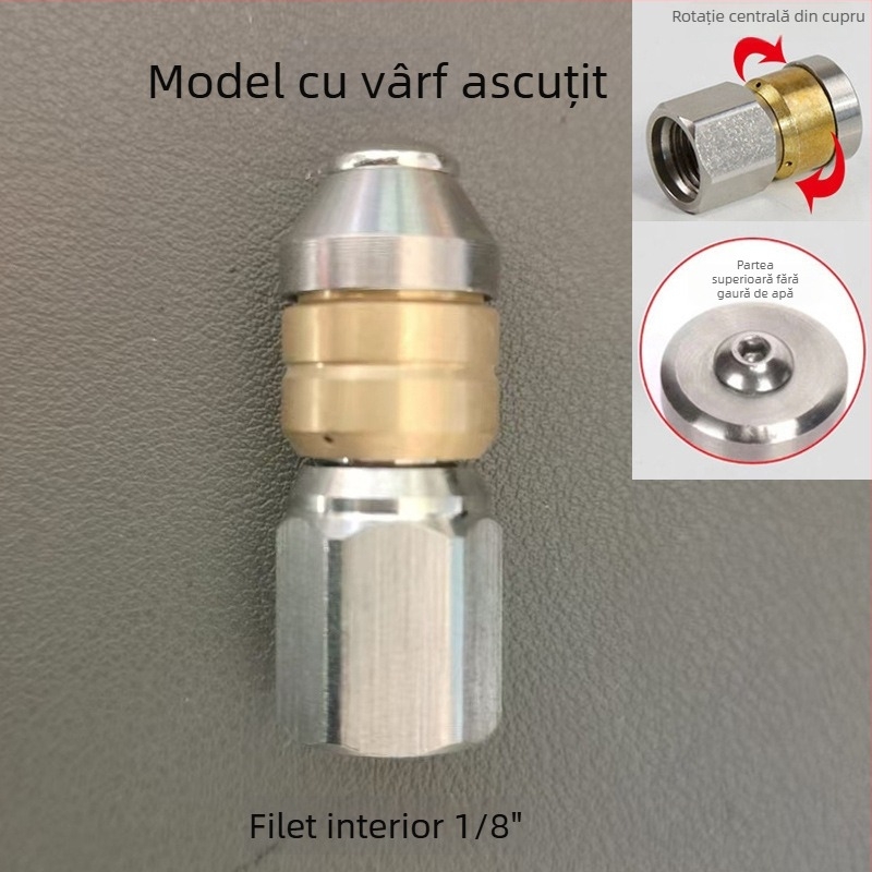 Duză din oțel inoxidabil cu trei duze rotative pentru curățare prin înaltă presiune a canalizării