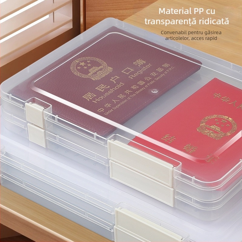 Cutie transparentă pentru dosare A4/A5 cu închidere dublă - Cutie de documente din plastic pentru acte și chitanțe