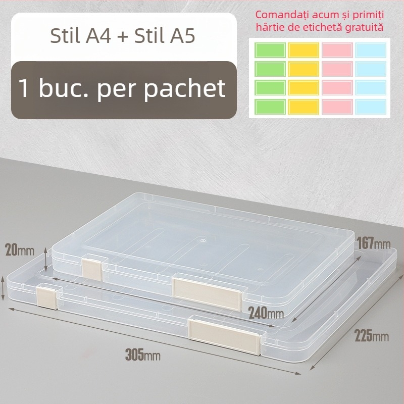 Cutie transparentă pentru dosare A4/A5 cu închidere dublă - Cutie de documente din plastic pentru acte și chitanțe