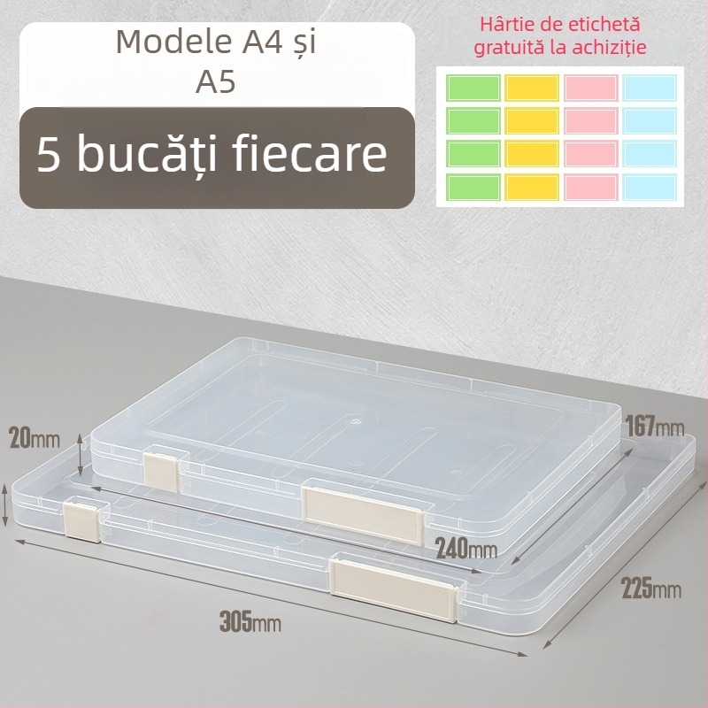 Cutie transparentă pentru dosare A4/A5 cu închidere dublă - Cutie de documente din plastic pentru acte și chitanțe