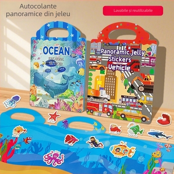 Carte portabilă cu autocolante gel pentru copii 3–6 ani, jucărie educativă DIY cu autocolante reutilizabile