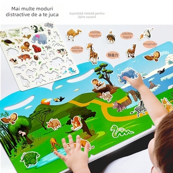 Carte portabilă cu autocolante gel pentru copii 3–6 ani, jucărie educativă DIY cu autocolante reutilizabile