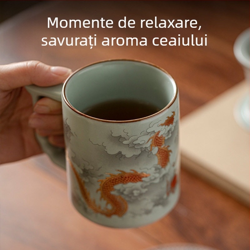 Ru Kiln ceașă de ceai din porțelan cu separare apă-ceai, pentru ceai verde, utilizare la birou și acasă, cadou corporativ