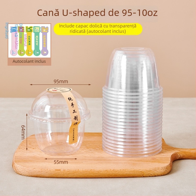Pahar de fructe de unică folosință, transparent, cu capac, diametru mare, pentru fructe tăiate și milkshake