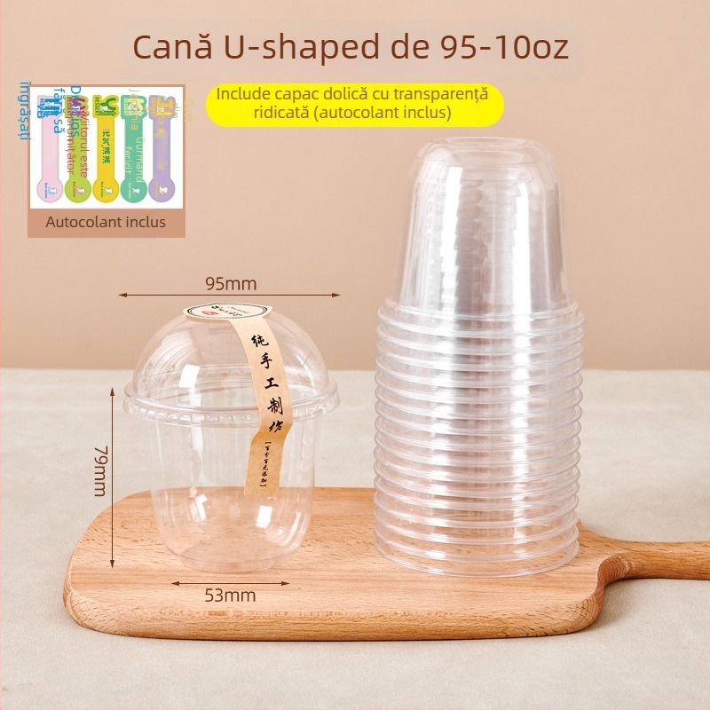 Pahar de fructe de unică folosință, transparent, cu capac, diametru mare, pentru fructe tăiate și milkshake