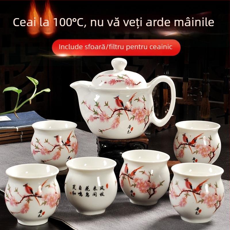 Set Jingdezhen Kung Fu din ceramică – porțelan albastru-alb, ceainic și cești, set complet pentru uz casnic, pahare rezistente la temperatură