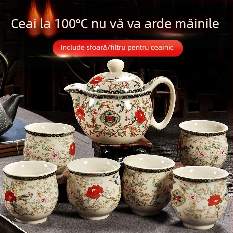 Set Jingdezhen Kung Fu din ceramică – porțelan albastru-alb, ceainic și cești, set complet pentru uz casnic, pahare rezistente la temperatură