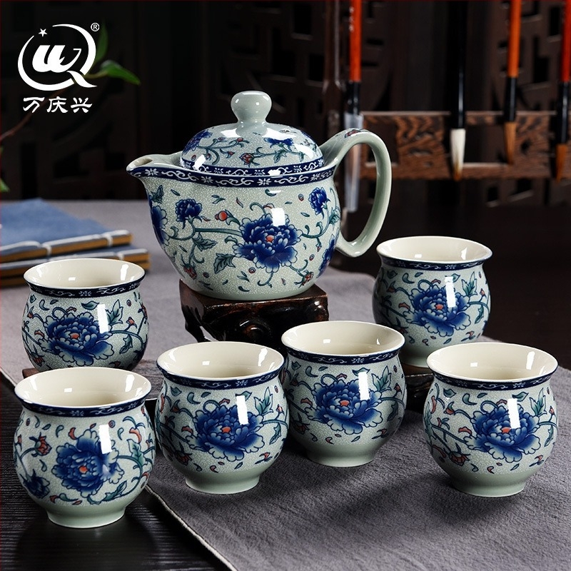 Set Jingdezhen Kung Fu din ceramică – porțelan albastru-alb, ceainic și cești, set complet pentru uz casnic, pahare rezistente la temperatură