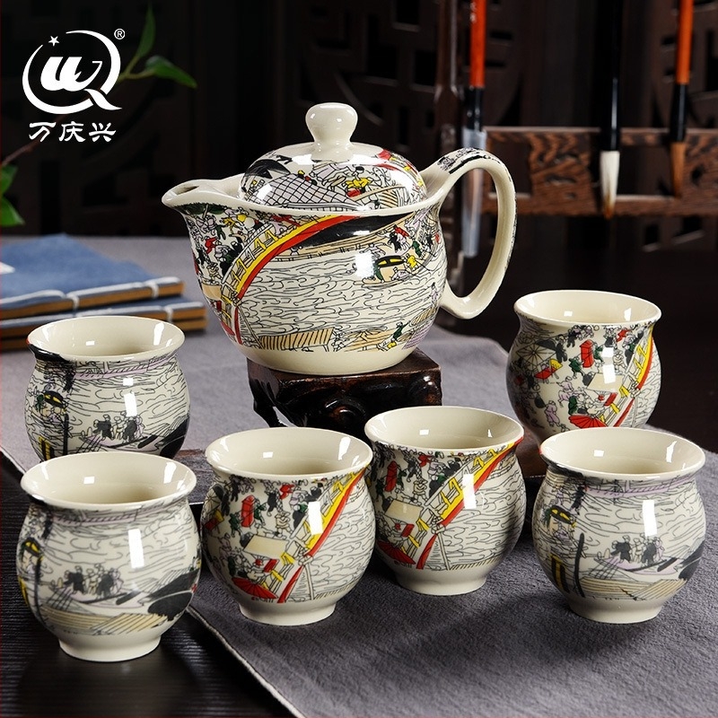 Set Jingdezhen Kung Fu din ceramică – porțelan albastru-alb, ceainic și cești, set complet pentru uz casnic, pahare rezistente la temperatură