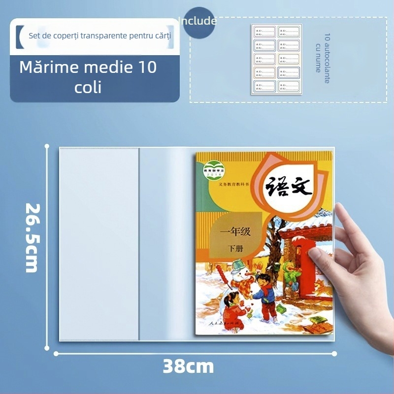 Protecție transparentă îngroșată pentru manuale A4/16K/32K, impermeabilă, fără tăiere, folie ecologică pentru elevii din învățământul primar și gimnazial