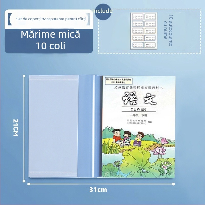 Protecție transparentă îngroșată pentru manuale A4/16K/32K, impermeabilă, fără tăiere, folie ecologică pentru elevii din învățământul primar și gimnazial