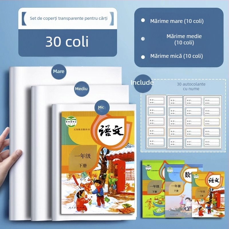 Protecție transparentă îngroșată pentru manuale A4/16K/32K, impermeabilă, fără tăiere, folie ecologică pentru elevii din învățământul primar și gimnazial