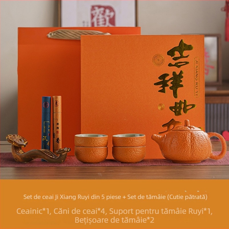Set de ceai ceramic Persimmon Ruyi, ceainic și cești, în cutie cadou, personalizabil