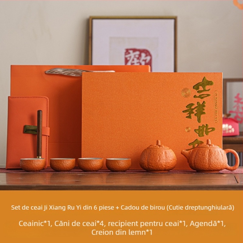 Set de ceai ceramic Persimmon Ruyi, ceainic și cești, în cutie cadou, personalizabil