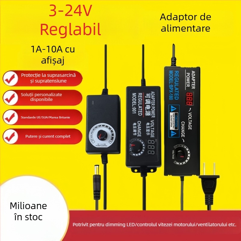 Sursă de alimentare reglabilă 3-12V/2A, 9-24V pentru bandă LED și pompă de apă cu viteză reglabilă 3-24V