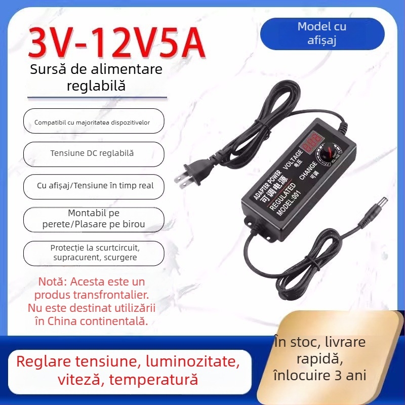 Sursă de alimentare reglabilă 3-12V/2A, 9-24V pentru bandă LED și pompă de apă cu viteză reglabilă 3-24V