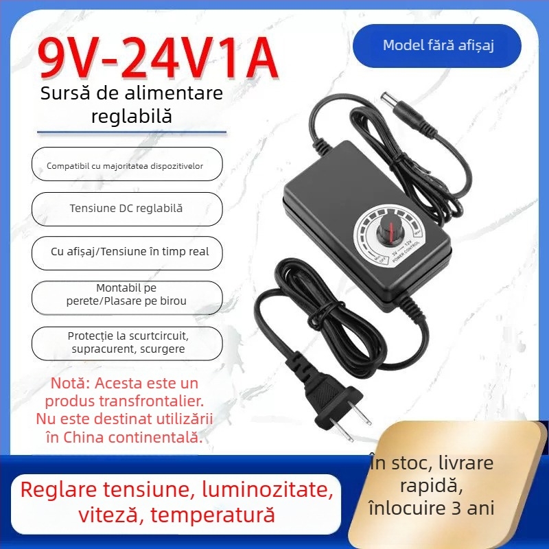 Sursă de alimentare reglabilă 3-12V/2A, 9-24V pentru bandă LED și pompă de apă cu viteză reglabilă 3-24V