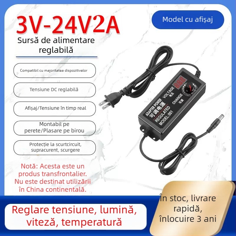 Sursă de alimentare reglabilă 3-12V/2A, 9-24V pentru bandă LED și pompă de apă cu viteză reglabilă 3-24V
