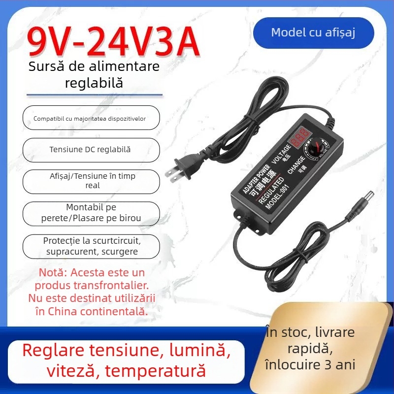 Sursă de alimentare reglabilă 3-12V/2A, 9-24V pentru bandă LED și pompă de apă cu viteză reglabilă 3-24V