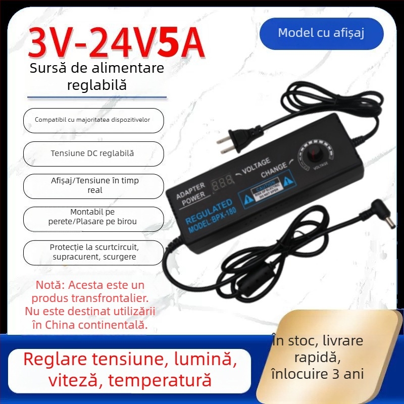 Sursă de alimentare reglabilă 3-12V/2A, 9-24V pentru bandă LED și pompă de apă cu viteză reglabilă 3-24V