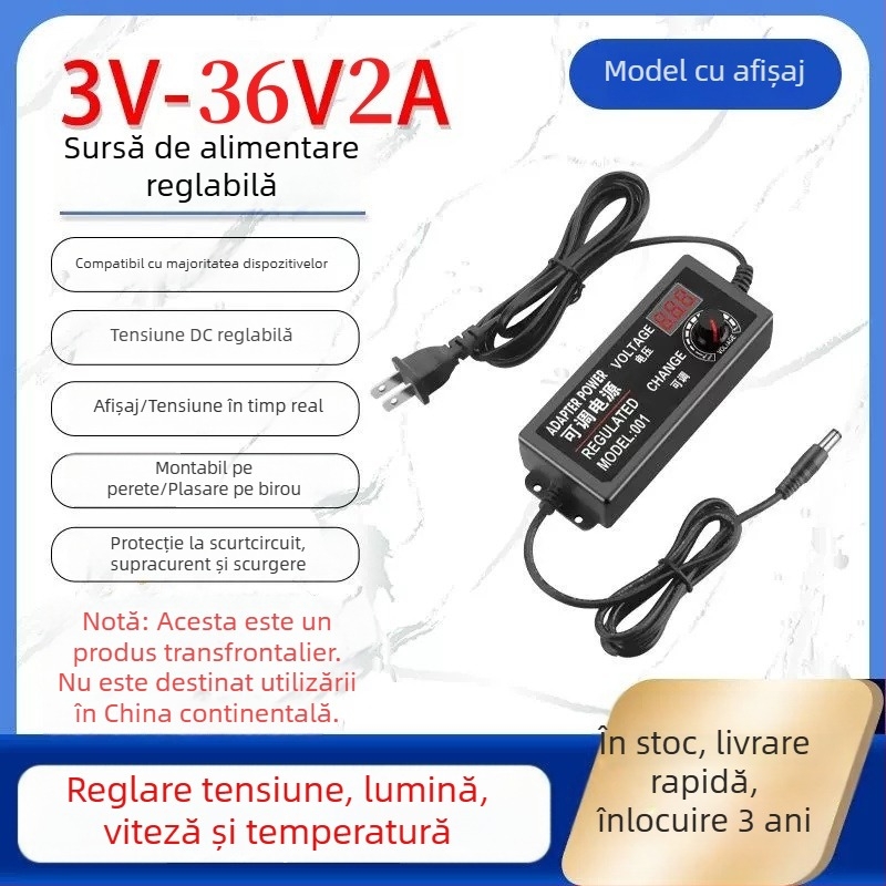 Sursă de alimentare reglabilă 3-12V/2A, 9-24V pentru bandă LED și pompă de apă cu viteză reglabilă 3-24V