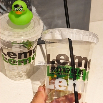 Pahare PET pentru ceai cu lămâie, cu capac, de unică folosință, pentru uz comercial, cu personalizare a logo-ului