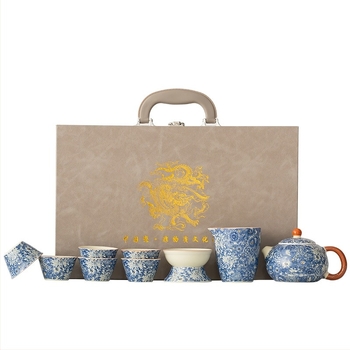 Set de ceai din porțelan, stil antic Kung Fu, pentru uz casnic — gaiwan minimalist, ceainic și cești, set complet într-o cutie cadou premium