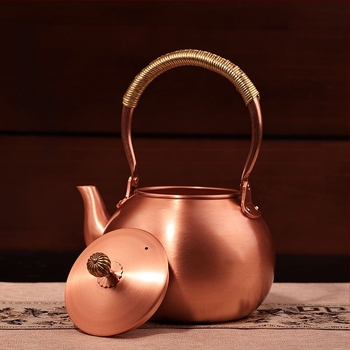 Ceainic din cupru pur pentru fierberea apei și infuzarea ceaiului, capacitate mare, semi-artizanal, stil retro, potrivit pentru plită ceramică electrică