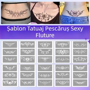 Album de tatuaje cu șablon decupat Succubus, designuri cu pulverizare îngroșate — fluture, inimă, acoperire a defectelor; claviculă, partea inferioară a spatelui, abdomen inferior; unisex